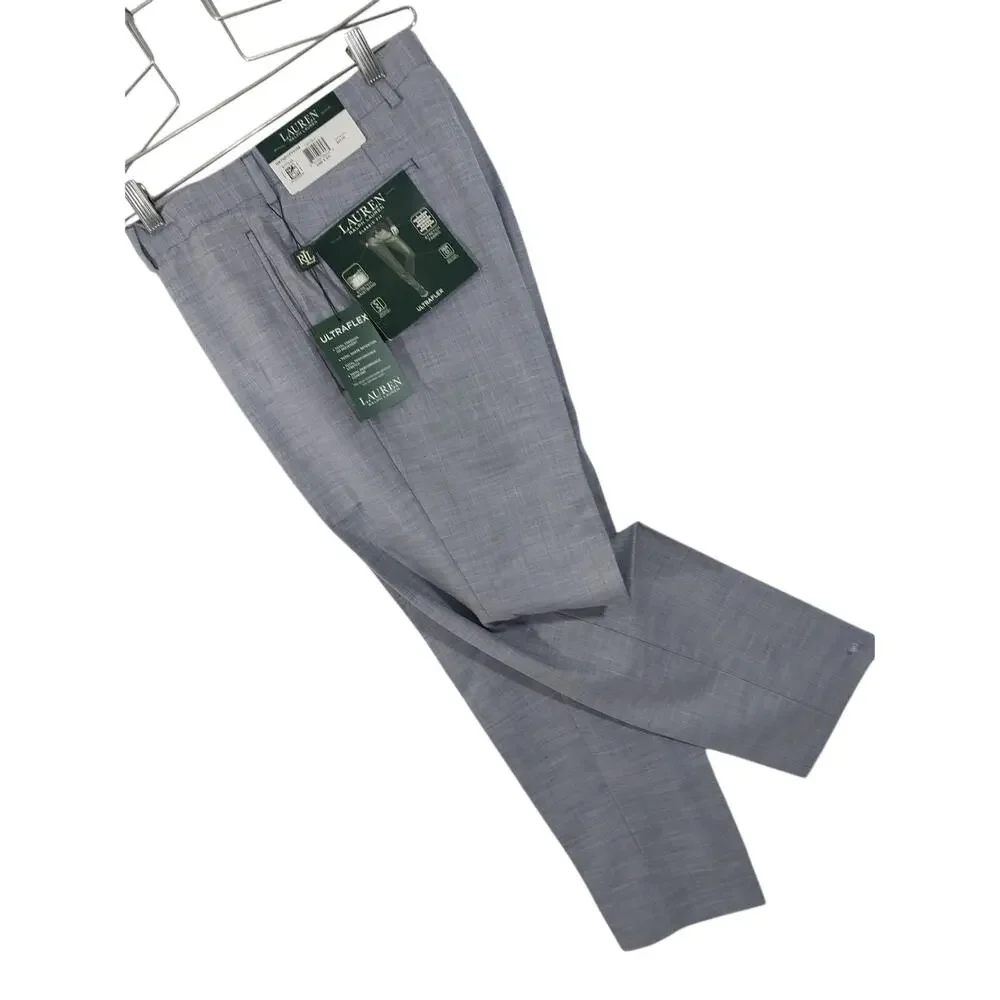 NWT@$95! LAUREN BY RALPH LAUREN! LT BLUE MICRO WEAVE ULTRAFLEX PANTS! SZ 33x32